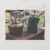  theeketels op oude kachel briefkaart (Voorkant)