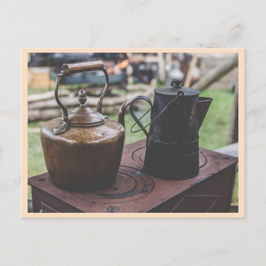  theeketels op oude kachel briefkaart (Voorkant)