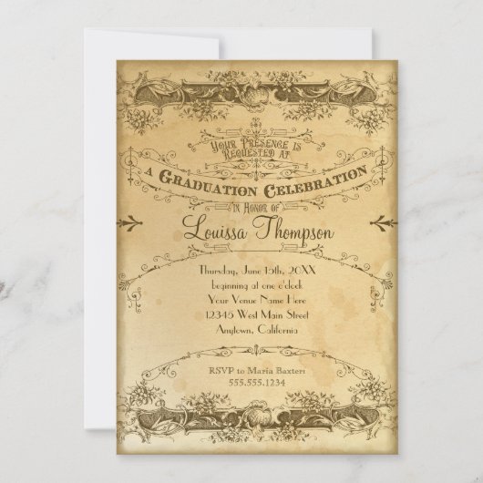 Theekleurig vintage afstudeierviering antiek kaart (Voorkant)