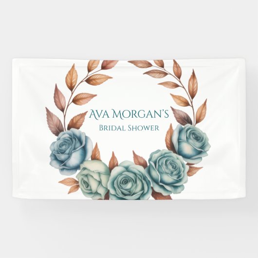 Theekleurige Rozen en Koperen Bladeren Bruidsontbi Spandoek (Horizontaal)