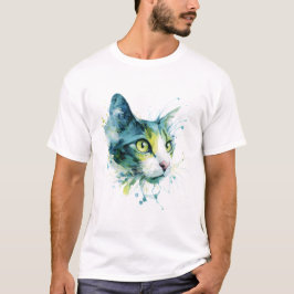 Theekleurige waterverf kattengezicht abstracte kun t-shirt