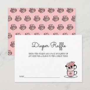 Theekop & Bloemen Baby Shower Luier Raffle Ticket Kaart