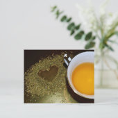 Theekop en thee laat hart fotografisch briefkaart (Staand voorkant)