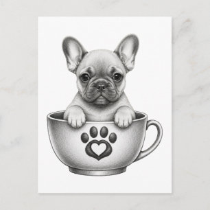 Theekop Franse Bulldog Puppy Feestdagenkaart