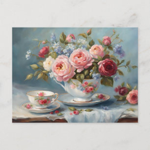 Theekop met mooie bloemen briefkaart