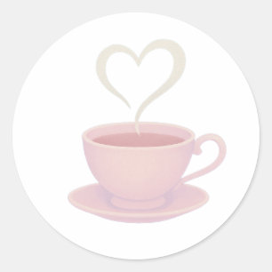 Theekop stoom hart ronde sticker