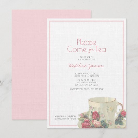  theekopje BABY SHOWER Elegant Roze Kaart (Voorkant / Achterkant)