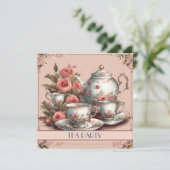  theekopje Bloemen Vrijgezellenfeest Tea Party Kaart (Staand voorkant)