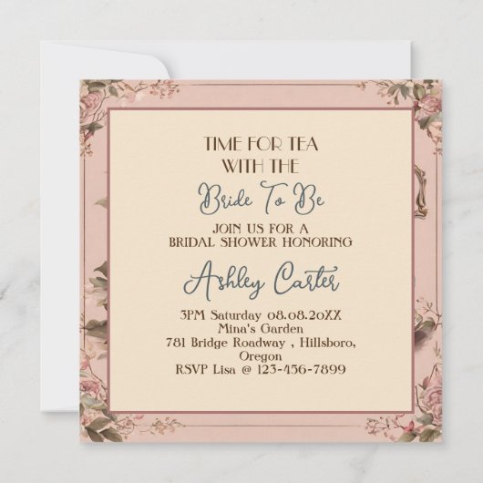  theekopje Bloemen Vrijgezellenfeest Tea Party Kaart (Achterkant)