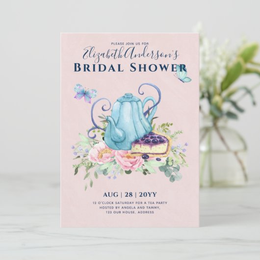 Theekopje Bruiloft Feest Theetijd Afternoon Tea Ui Kaart (Staand voorkant)