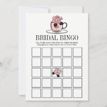 Theekopje en Bloemen Bruidsdouche Bingo Spelkaart