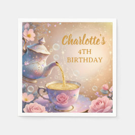 Theekopje en theepot met bloemen - Elegant pastelk Servet