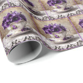  theekopje en viooltjes cadeaupapier (Rol Hoek)