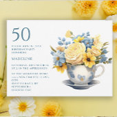 Theekopje Gele Blauwe Bloemen 50e Verjaardag  Kaart