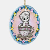 theekopje kitten kat keramisch ornament (Rechts)