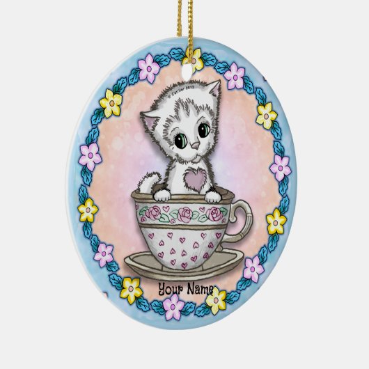 theekopje kitten kat keramisch ornament (Rechts)