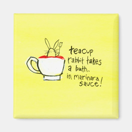 Theekopje Konijnen neemt een bad. In Marinara saus Magneet (Voorkant)