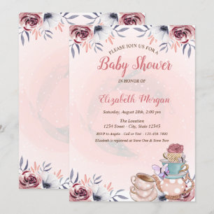 Theekopje met bloemen Thee feestje Baby Shower Kaart