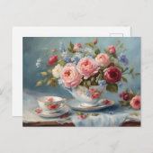 Theekopje met mooie bloemen  briefkaart (Voorkant / Achterkant)