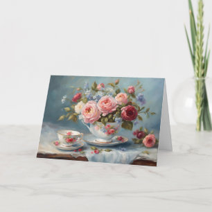 Theekopje met mooie bloemen kaart