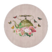 Theekopje Partij Roze Bloemen & Vlinders Ketel Snijplank (Voorkant)