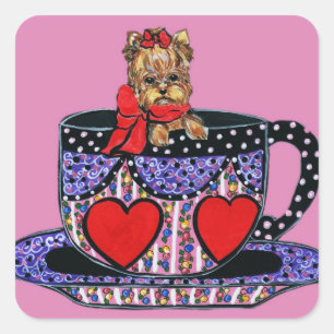 Theekopje Yorkie Vierkante Sticker