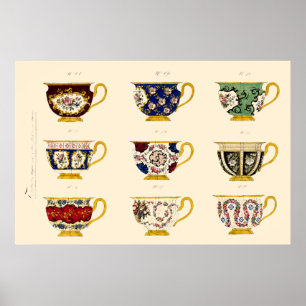 Theekopjes in vintage Victoriaanse stijl Poster
