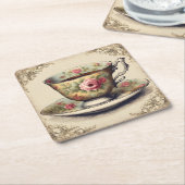 Theekopjes met bloemen Bruiloft Thee-uurtje in vin Kartonnen Onderzetters (Schuin)