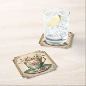 Theekopjes met bloemen Bruiloftsfeest Theevisite V Kartonnen Onderzetters (Insitu)