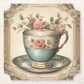 Theekopjes met bloemen Bruiloftsfeest Theevisite V Kartonnen Onderzetters (Voorkant)