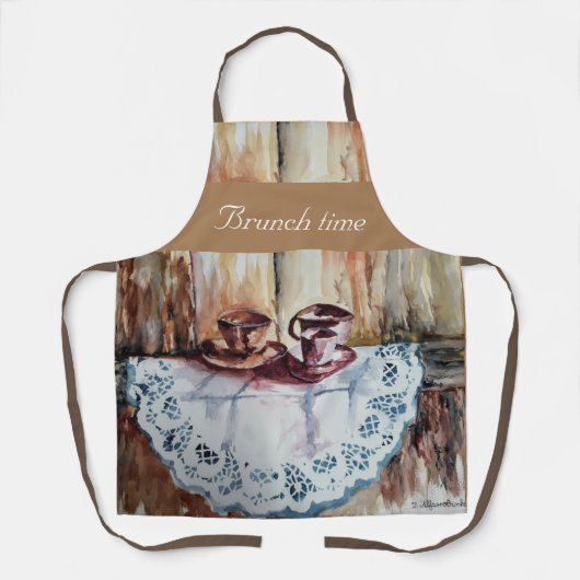  theekopjes op wit kanten linnen schort (Voorkant)