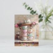 Theekopjes Theepot Set Keuken Briefkaart (Staand voorkant)