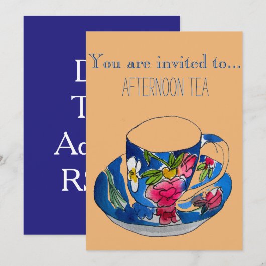  theekopper namiddag of ochtendtheefeestje kaart (Voorkant / Achterkant)