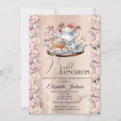 Theekrans Chic Rozen Vintage Bruiloftslunch Kaart (Voorkant)