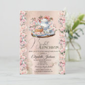 Theekrans Chic Rozen Vintage Bruiloftslunch Kaart (Staand voorkant)