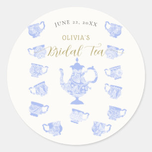 Theekrans Chinees Blauw Boho Kant Bruidsfeest Ronde Sticker