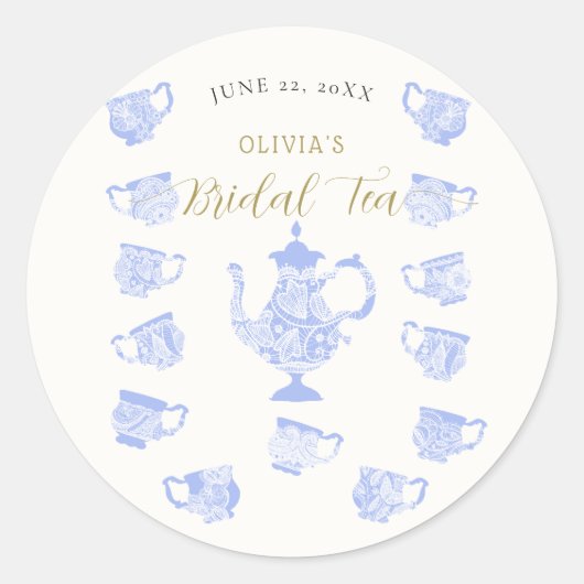 Theekrans Chinese Blauwe Boho Kant Bruidsfeest Ronde Sticker (Voorkant)