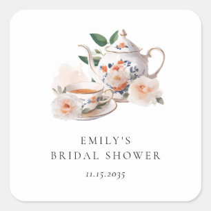 Theekrans Elegante Bruids-Shower Vierkante Sticker