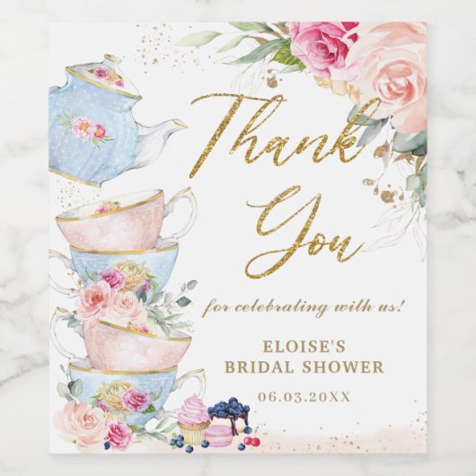 Theekrans met bloemen in blosroze tint voor een br wijn etiket (Enkel label)