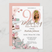 Theekrans met bloemen roze aangepaste foto 90e ver kaart (Voorkant / Achterkant)