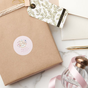 Theekrans met Blush Roze Ronde Sticker