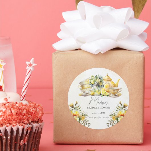 Theekrans met citroen Vintage Bruiloft Bedankt Ronde Sticker (Feest)