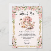 Theekrans met roze bloemen voor een bruidsfeest in bedankkaart (Voorkant)