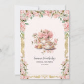 Theekrans met roze bloemen voor een bruidsfeest in bedankkaart (Achterkant)