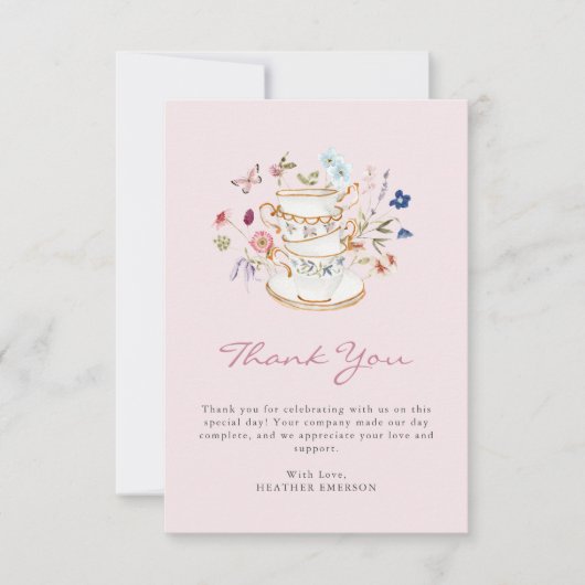Theekrans met roze blos bedankkaart (Voorkant)