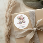 Theekrans met Roze Rozen voor Bruidsfeest Brunch Ronde Sticker