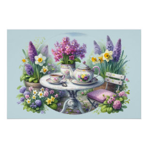 Theekrans met vintage bloemen in de tuin perfect poster