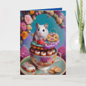 Theekrans met witte Syrische hamsters en donuts AN Kaart (Voorkant)