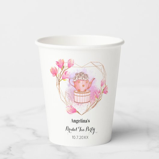 Theekrans Roze Witte Hart Waterverf Papieren Bekers (Achterkant)