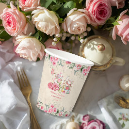 Theekrans uitnodiging bruiloft in vintage stijl papieren bekers